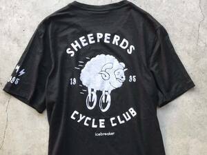 美品 icebreaker [U TECH LITE II SS TEE SHEEPERDS CYCLE CLUB] M アイスブレーカー メンズ Tシャツ カットソー メリノウール 黒 ブラック