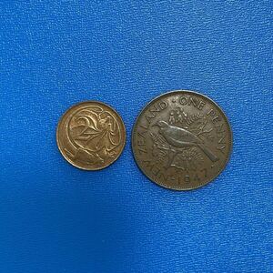 オーストラリア　エリマキトカゲの1セント　と　ニュージーランドの1ペニー　エリザベス2世　ジョージ6世
