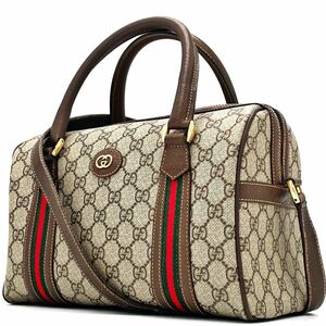 1円【最高級の逸品】GUCCI グッチ 2way ショルダーバッグ ハンド トート ボストン GG柄 シェリーライン ゴールド金具 PVCレザー ベージュ