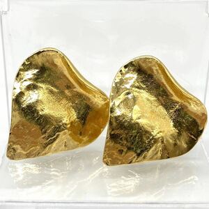 美品 イヴサンローラン YVES SAINT LAURENT 大ぶり ハート イヤリング 3.6cm×3.5cm ビンテージ アクセサリー 小物 ゴールド YSL 刻印あり