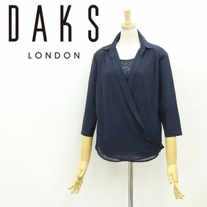 新品◆DAKS ダックス スパンコール装飾 レイヤード風 コットン シャツ ブラウス トップス ネイビー 40