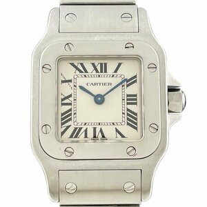 カルティエ CARTIER サントスガルべ SM ローマン W20056D6 腕時計 SS クォーツ アイボリー レディース 【中古】