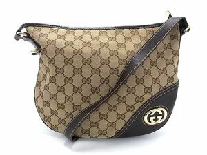 1円 ■美品■ GUCCI グッチ 169998 インターロッキングG GGキャンバス×レザー クロスボディ ワンショルダーバッグ ブラウン系 AY4951