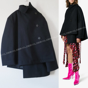 バレンシアガBALENCIAGA 2017AW PULLED PEA COATウール オーバーサイズ キルテッド ライニング アシンメトリー プルド ピー コート34デムナ