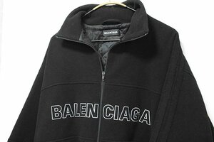 BALENCIAGA ◆ウール トラックジャケット 黒 46 ジップアップ ブルゾン ロゴ 裏キルティング バレンシアガ ◆ZX8