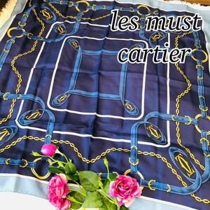 lesmustCartier カルティエ 女性 レディース スカーフ ブランドスカーフ Cartier 総柄 ロゴマーク ロゴ 大判 ブルー 青 83×83