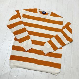 3714☆ SHIPS シップス トップス カットソー 長袖Tシャツ クルーネック カジュアル メンズ M ベージュ オレンジ ボーダー柄