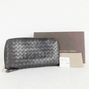 Bottega Veneta ボッテガヴェネタ　イントレチャート　カーフスキン　ラウンドファスナー　ダークブラウン　イタリア製　タグあり