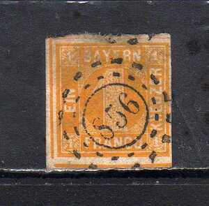 194038 ドイツ領邦バイエルン 1862年 普通 数字 1k オレンジ黄 使用済
