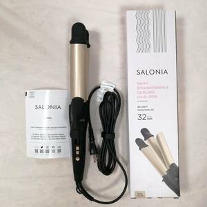 SALONIA サロニア 2WAYストレート&カール 32mm プロ仕様 220℃ ヘアアイロン SL-002AGO ゴールド 訳あり a08979