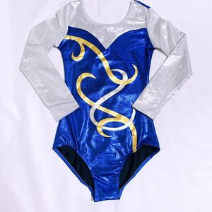 【1円】【未使用】光沢 オーダー体操服 競技ダンス 器械体操 女子 新体操 競技用 レオタード 仮装 イベント コスチューム　ブルー　C5