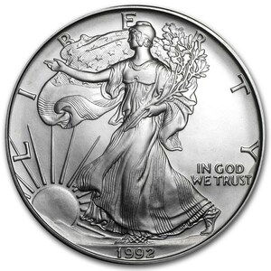 [保証書・カプセル付き] 1992年 (新品) アメリカ「イーグル・ウオーキング リバティ」純銀 1オンス 銀貨