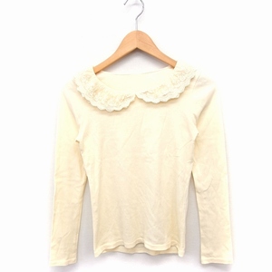 フランシュリッペ franche lippee カットソー Tシャツ 長袖 レース衿 コットン 綿 M アイボリー /FT42 レディース