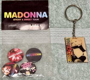 Madonna madonna MADONNA マドンナ STICKY & SWEET TOUR ツアーグッズ　キーホルダー&ピンバッジ4個セット