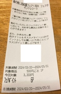 ゲーマーズ☆春の推し活応援フェア 2024 ６ポイント フェアポイントレシート ６P