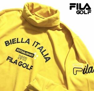 ◎129新品【メンズXL(O)】イエロー FILA GOLF フィラ ゴルフ フロントロゴ 起毛スムース 保温 長袖タートルネックシャツ 一枚で着用可