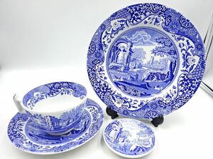 ☆Spode スポード ブルーイタリアン 飾り皿 小皿 カップ＆ソーサー 4点セット 英国製 未使用 個人保管品 箱無し☆