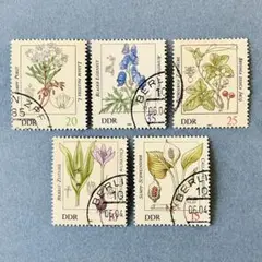 269. 海外　外国　東ドイツの切手　消印有　植物　5種　アンティーク