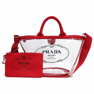 （未使用　展示品）プラダ PRADA プレックス シアー ショルダー トート ハンドバッグ 斜め掛け CANAPA キャンバス PLEX ROSSO 赤 1BG166