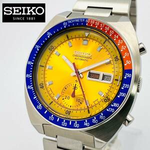 極美品◆SEIKO セイコー 5 スポーツ スピードタイマー◆6139-6002 イエロー クロノグラフ/自動巻/ポーグ/ペプシ/ヴィンテージ/メンズ腕時計