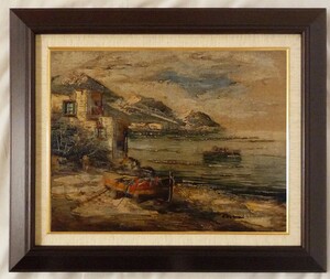 ヨーロッパ絵画 肉筆油絵 F6号 コルシニ作「ナポリの港」23＋新品額縁付