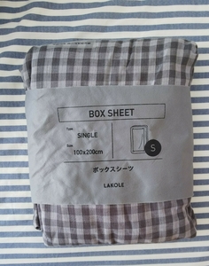 新品 LAKOLE ラコレ ボックスシーツ BOX SHEET ダブルガーゼ シングル S 100×200 グレー ギンガムチェック チェック シーツ