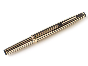 E17053 美品 PLATINUM プラチナ 万年筆 ペン先18K 細軟 シルバー×ブラック 筆記確認済み 筆記用具 文房具