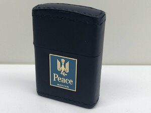 2【美品】ピース Peace MEDIUM レザー巻き 革 ネイビー ZIPPO ジッポ 喫煙具 コレクション 本体のみ