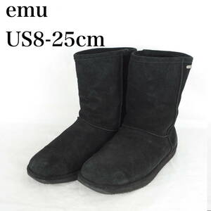 EB4338*emu*エミュー*レディースショートムートンブーツ*US8-25cm*黒
