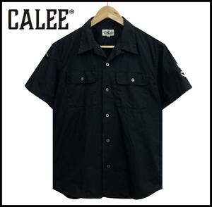 CALEE キャリー イーグル スター 星 ロゴ ワッペン 刺繍 半袖 開襟 オープンカラー ボーリング ワーク ミリタリー シャツ ブラック 黒 M