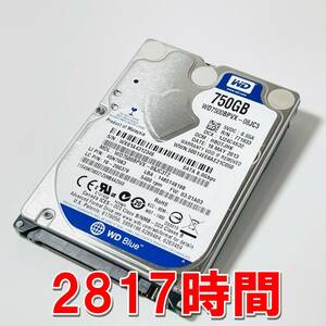 【HDD 750GB】WD Blue 2.5インチ 9.5ｍｍ ハードディスク 使用時間2817時間　[2346750HD040]