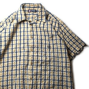 超トレンド! 90s CHAPS Ralph Lauren ヴィンテージ チェック柄 オープンカラー 半袖シャツ イエロー ネイビー 黄色 紺 白 2L メンズ 希少