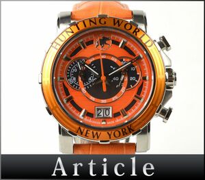 175899◇動作確認済 訳あり HUNTING WORLD ハンティングワールド メンズウォッチ 腕時計 クォーツ HW-913 SS レザー ブラック/ D