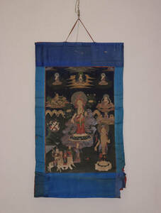 中国清時代　十八世紀　曼荼羅　白度母　仏画　鉱物布　掛け物　飾り置物　中国古美術　ddd028