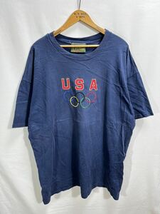 ■ 90s 90年代 ビンテージ USA Atlanta OLYMPIC 1996 刺繍ロゴ 半袖 Tシャツ XLARGE ネイビー スポーツ アトランタ オリンピック ■