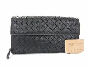 1円 BOTTEGA VENETA ボッテガヴェネタ イントレチャート レザー 長財布 ウォレット 札入れ 小銭入れ カード入れ メンズ ブラック系 FA6521