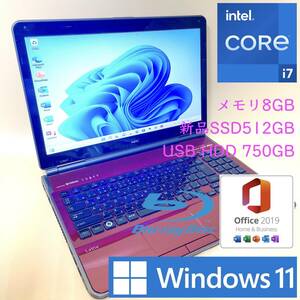 [最強i7+メモリ8GB+新品SSD512GB+HDD750GB] NEC Lavie LL750/F Intel core i7-2670QM/Windows11Pro/office2019 H&B/Blu-ray/WIFI/HDMI