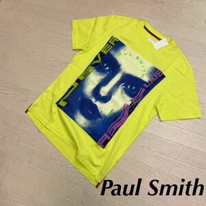 新品 PaulSmith ポールスミス Tシャツ　日本製 半袖 Tシャツ 蛍光色 ネオンカラー イエロー プリントTシャツ Mサイズ 黄色 丸首