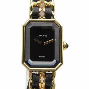 CHANEL シャネル 腕時計 プルミエールL ブラック系 GP（ゴールドメッキ） レザーベルト 中古 レディース