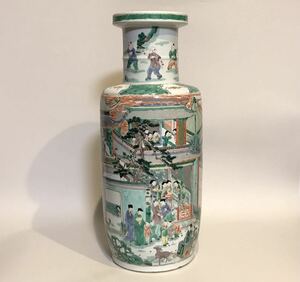 清朝期　色絵人物文花瓶　大清康熙年製銘　唐物　中国美術