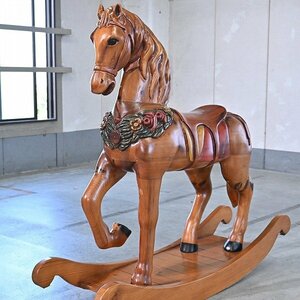 カントリースタイル ロッキングホース パイン材 無垢 ディスプレイ 彫刻 インテリア アンティーク調 木馬 ビンテージテイスト ナチュラル