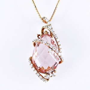 K18PG ★ネックレス モルガナイト5.66ct 3月誕生石 ◇ダイヤ0.35ct ●45cm ◆鑑別書付【中古】 /e9504