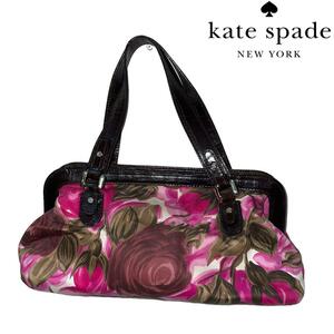 即日発送 美品 Kate Spade ミニ ハンドバッグ ナイロン 花柄 クロコ