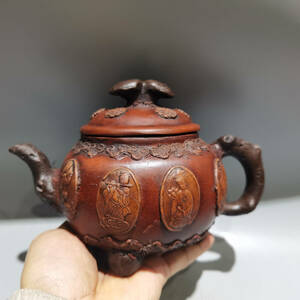 【蔵友館蔵品・紫砂壺・如意八仙壺・時大彬款・原礦紅泥】・茶道品・希少珍品・賞物・中国古美術