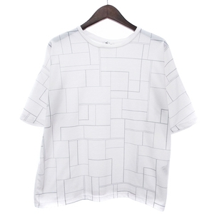 タケオキクチ TAKEO KIKUCHI Tシャツ カットソー 半袖 ブロック プリント クルーネック ホワイト グレー S ■SM1 メンズ