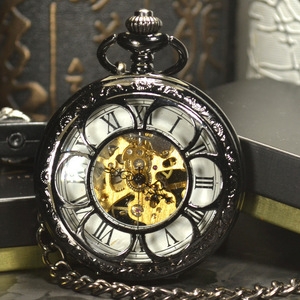 Tiedanスチームパンクポケット時計ブラックホワイト高級ブランドアンティークファッションスケルトン腕時計ハンド風機械式懐中時計