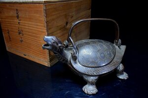 時代 霊亀形 銅製 銚子 燗鍋 間鍋 水注 箱付 大正九年 煎茶道具　