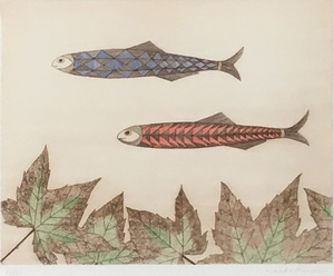 南桂子「２匹の魚」銅版画1970年/新品額/富山県出身/壷井栄・森芳雄に師事/真作保証