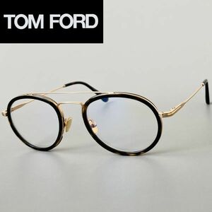 【1円スタート】メガネ トムフォード TOM FORD メンズ レディース ティアドロップ べっ甲柄 ゴールド ブルーライトカット ツーブリッジ 金