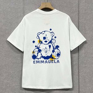 高級・半袖Tシャツ 定価2万◆Emmauela・イタリア・ミラノ発◆定番 快適 通気 吸汗 クマ ロゴ 可愛い スウェット カットソー 日常 M/46